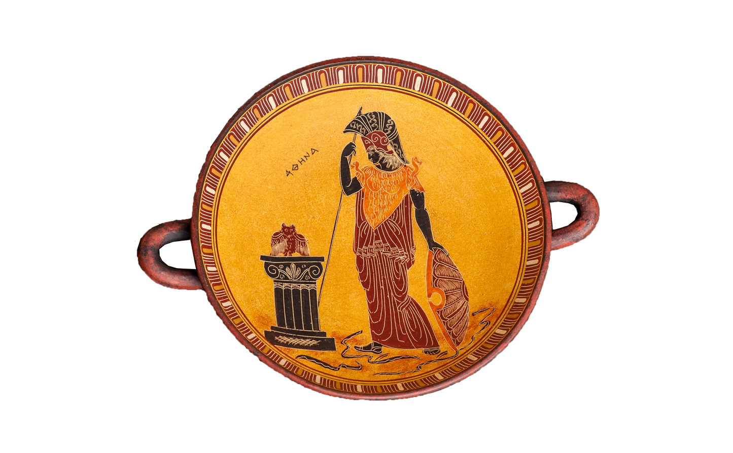 Kylix Ática — Atena com Coruja · Cerâmica Pintada à Mão