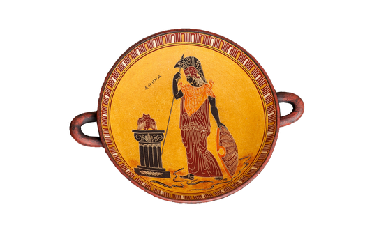 Kylix Ática — Atena com Coruja · Cerâmica Pintada à Mão